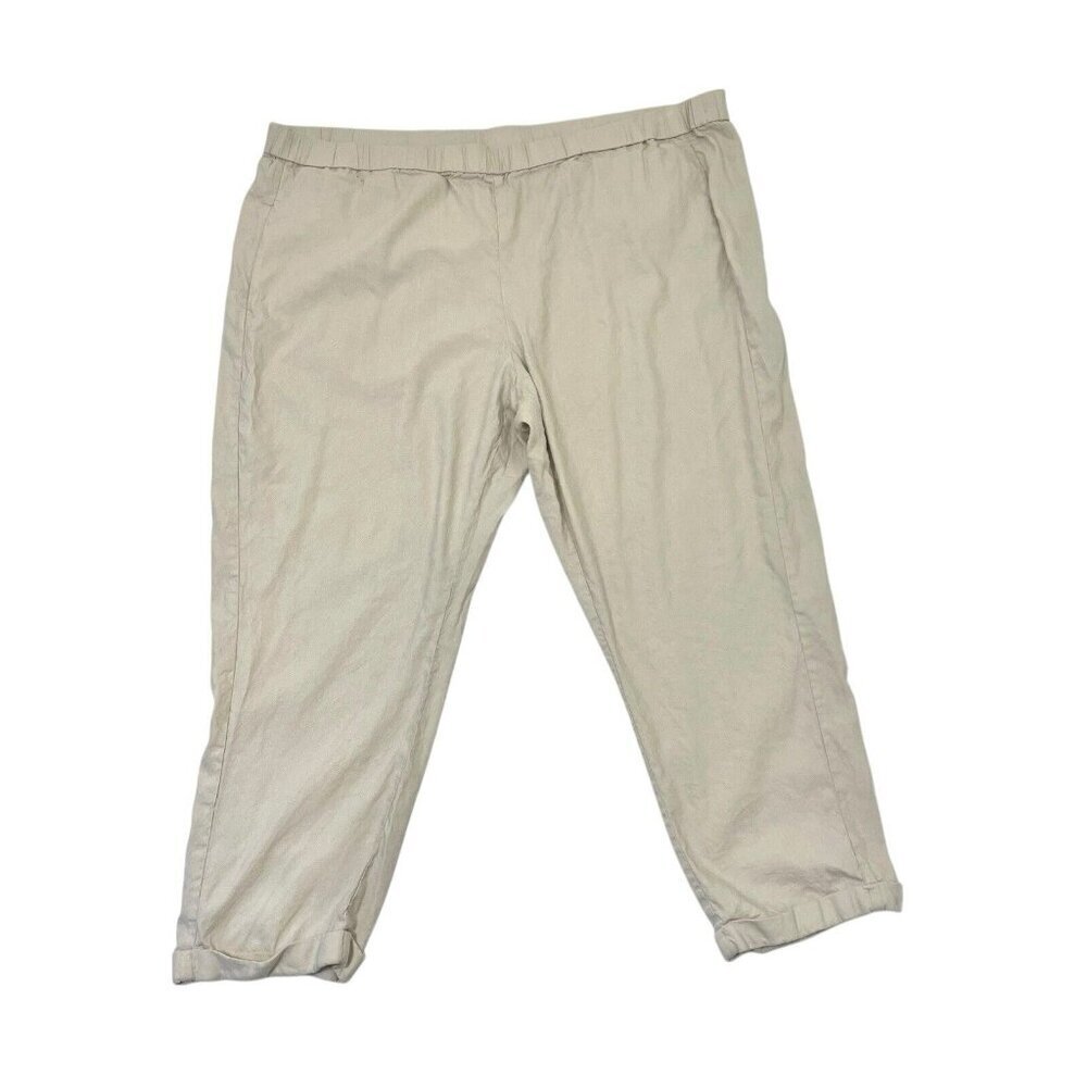 J Jill Linen Stretch Pull-On Pants Pockets Tapered Leg Coastal Tan size 4X